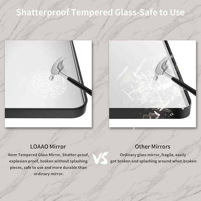 LOAAO 36X36 Inch Black Metal Framed Bathroom Mirror for Wall, Matte Black Bathroom Vanity Mirror Farmhouse, Anti-Rust, Tempered Glass, Hangs Horizontally or Vertically