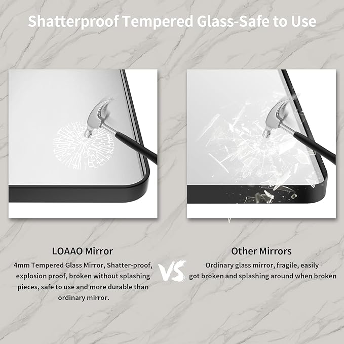 LOAAO 48x36 Inch Black Metal Framed Bathroom Mirror for Wall, Matte Black Bathroom Vanity Mirror Farmhouse, Large Rounded Rectangle Mirror, Anti-Rust, Tempered Glass, Hangs Horizontally or Vertically