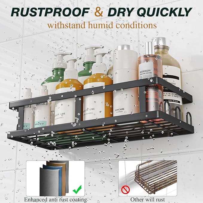 Shower Caddy Adhesive,No Drill Bathroom Organizer with Soap Holder,Large Capacity Rustproof Shelves for Inside Shower,Bathroom Organizers and Storage,Black