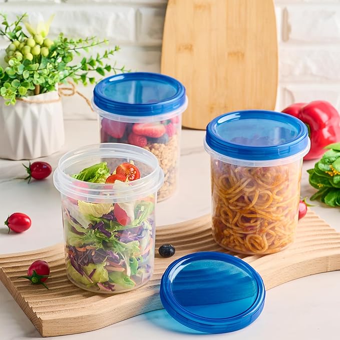 Qeirudu 6 Pack 32oz Freezer Storage Containers with Screw Lids, Leakproof Meal Prep Containers, Reusable Plastic Food Storage Containers for Soup, Fruits, Leftovers, Salads, Overnight Oats