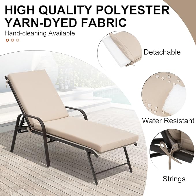 Crestlive Products Chaise Lounge Cushion Outdoor, 72x21 Inch, Waterproof & 3-Year Fade Resistant Lounge Chair Cushion for Outdoor Furniture, Patio Cushion for Pool, Lawn, Deck, Beige