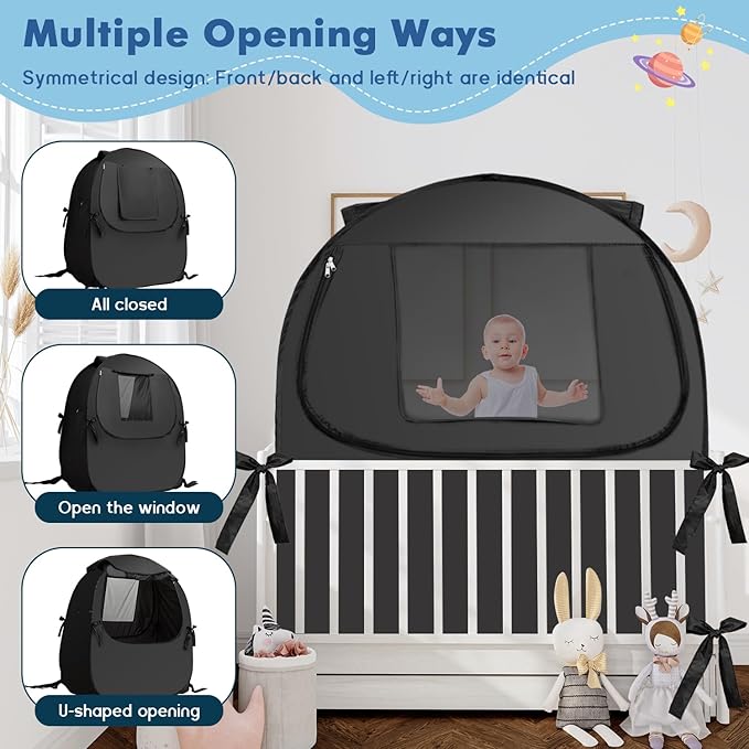 Blackout Sleep Tent, Pack N Play Blackout Cover to Block 90% of Light, Portable Pop Up Travel Essential Pack N Play Cover