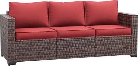 Amopatio Patio Couch, 2-Seat Outdoor Furniture, Wicker Porch Furniture Outdoor Couch Sofa with Water-Resistant Cover & Non-Slip Cushions, Premium Patio Set, Burgundy