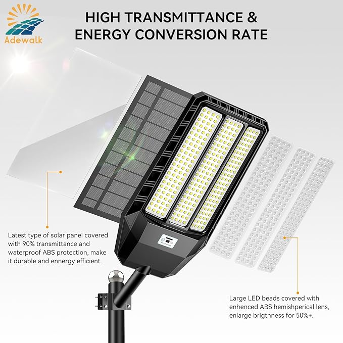 Solar Street Light Outdoor 8000W - LED Parking Lot Lights, IP67 Waterproof, Dusk to Dawn, High Lumens Solar Lights Outdoor with Motion Sensor and Remote Control 1 Pack