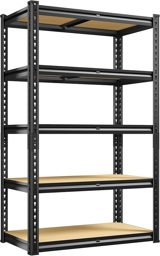 REIBII Storage Shelves 2020LBS Garage Shelving Heavy Duty 5 Tier Metal Shelving Adjustable Metal Shelf 59.8" H Pantry Shelf for Kitchen Warehouse Basement 28" W x 12" D x 59.8" H, Black
