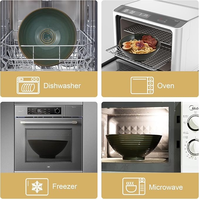 8 Inch Ceramic Ramen Bowl Set of 2, 40oz Japanese Bowls with Spoons & Chopsticks,Durable,Microwave & Dishwasher Safe,Perfect for Ramen,Pho,Salad,Soup,Noodles，Mixing bowls（Dark Teal）