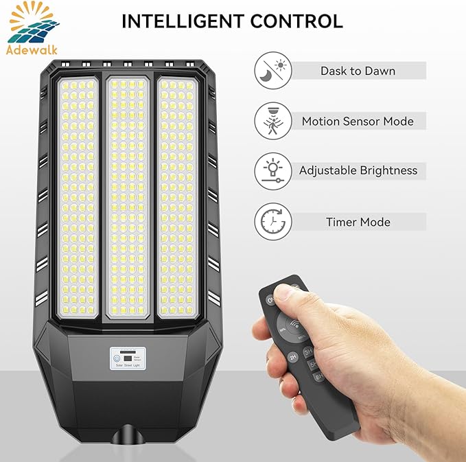 Solar Street Light Outdoor 8000W - LED Parking Lot Lights, IP67 Waterproof, Dusk to Dawn, High Lumens Solar Lights Outdoor with Motion Sensor and Remote Control 2 Pack