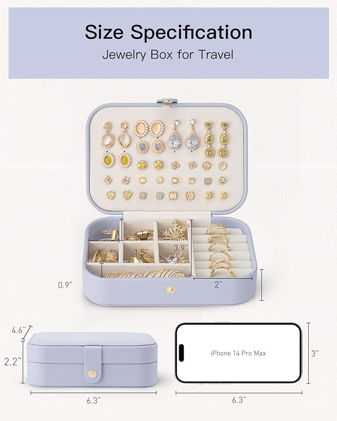 Vlando Travel Jewelry Case for Women Girls Mothers, PU Leather Portable Small Jewelry Box for Rings, Necklaces, Bracelets, Earring Holder Organizer Storage for Travel Gifts Bridesmaid Gifts - Purple