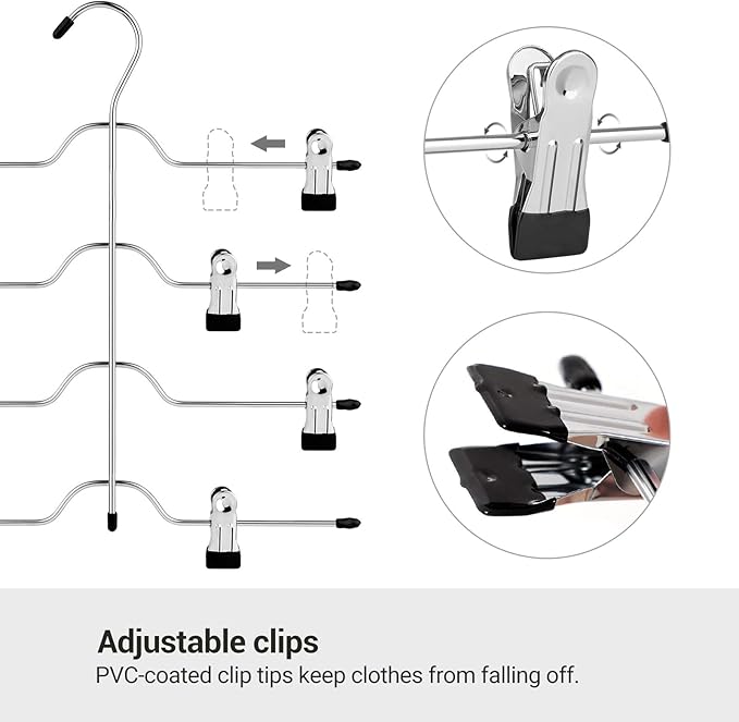 SONGMICS Pants Hangers, Set of 3, 4 Tiers Non-Slip Skirt Hangers, Space Saving Pants Organizers, for Closet, Silver and Black UCRI042BK