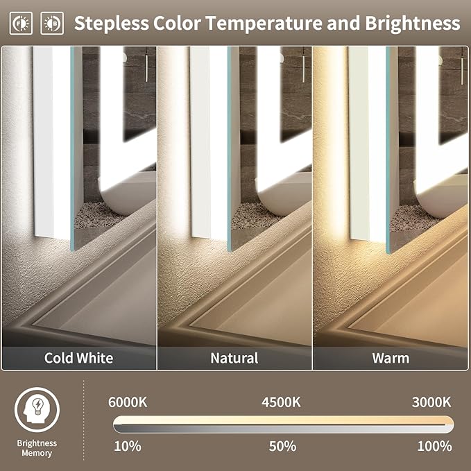 LED Mirror for Bathroom, 28x36 Inch Backlit + Front Lighted Bathroom Vanity Mirror with Lights for Wall, Double Light Strips, 3 Colors, Shatter-Proof, Anti-Fog and Brightness Memory