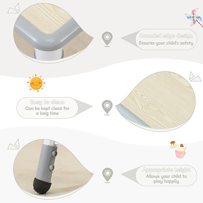 Kids Table and Chairs, Height-Adjustable Toddler Table and Chair Set with 31.5''Lx23.6''W Graffiti Desktop, Table Chair for Ages 3-8, Childrens Table and Chair Set for Daycare with 2 Chairs, Grey