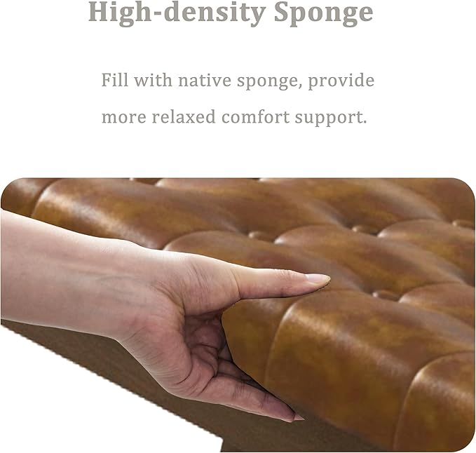 End of Bed Bedroom Bench, Faux Leather Upholstered Tufted Bench for Bedroom End of Bed with Solid Wood Legs for Bedroom Living Room Entryway(Brown)