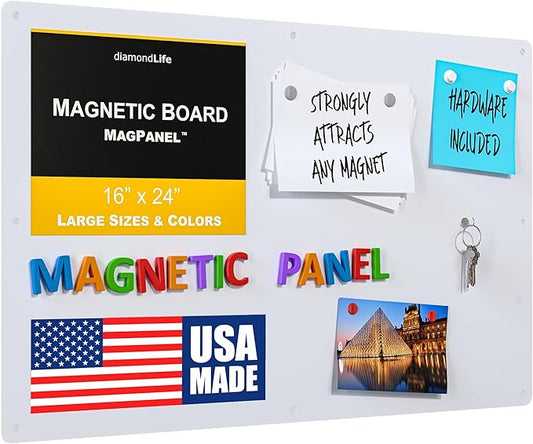 Diamond Life Magnetic Board - Memo & Vision Board for Home, Office, and Classroom - Magnet Board for Kids - Pre-drilled Mounting Screws Included (White 16"x24")
