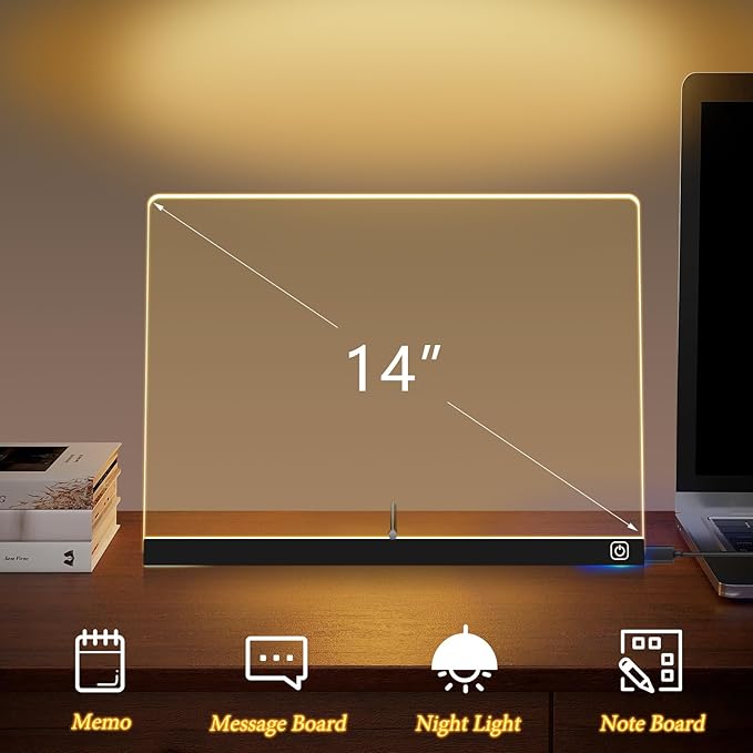 14“ LED Drawing Board 7 Colors Light Acrylic Dry Erase Lumiboard for Kids with Stand 2 Modes as Night Light for Room/Store/Office Ideal Gift for Festival Decoration 7 Markers
