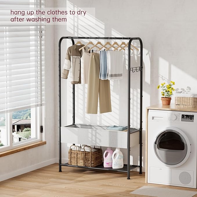 SINGAYE Clothes Garment Coat Rack Drying Clothing Racks Metal Freestanding for Hanging Clothes Portable Closet for Laundry Bedroom Black
