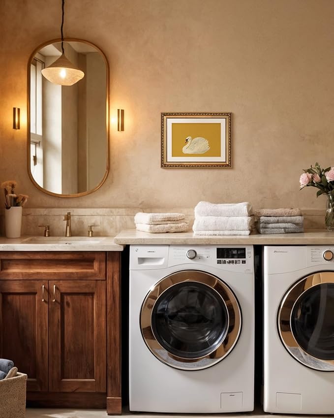 VIYYIEA Gold Framed Wall Art, Swan Yellow Canvas Print Home Decor Vintage Art Painting Picture Bathroom Wall Decor, Animals Artwork for Living Room Bedroom Kitchen Office - 14L x 11W