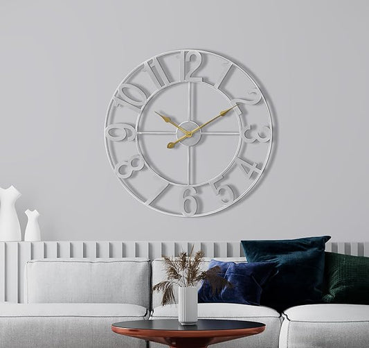 Sorbus 24-Inch Large Wall Clock – Decorative Silver Metal Clock with Gold Hands – Silent, Battery Operated, Modern Wall Decor for Living Room, Kitchen, or Office, Great Gift for Housewarming or Office