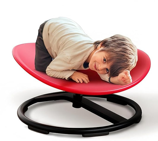 Sensory Spinning Chair for Kids with Autism - Round-Shaped Sensory Seat for Autism & ADHD, Promotes Balance, Focus & Core Strength - Sturdy Sit & Whirl Spinner for Home, School & Therapy Play (Red)