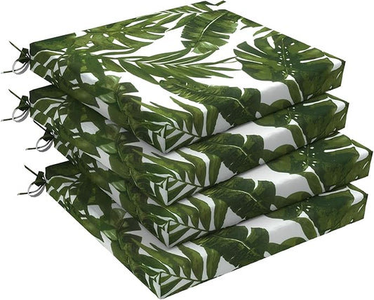 Set of 4 Outdoor Square Chair Cushions 18.5"x16"x2" for Patio, Water Resistant Patio Dining Seat Pads Replacement for Kitchen Garden and Outdoor Furniture Decoration - Palm Green