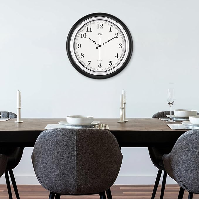 Black Wall Clocks, 18 in Large Wall Clocks Battery Operated, Retro Anolog Silent Vintage Decorative Wall Clock for Kitchen, Bathroom, Bedroom, Office, Living Room Decor-Black Silver