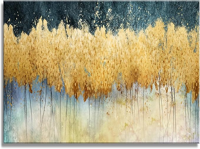 XXMWallArt FC2681 Canvas Wall Art Abstract Golden Forest Painting Modern Decor Abstract Canvas Prints for Living Room Bedroom Kitchen Home and Office Wall Decor