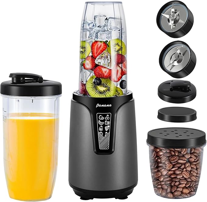 Panana Blender for Smoothies, 850W Portable Personal Blender and Grinder Combo with 2x20oz Portable Smoothie Cups with To-Go Lids 6.8oz Coffee Cup,Stainless Steel