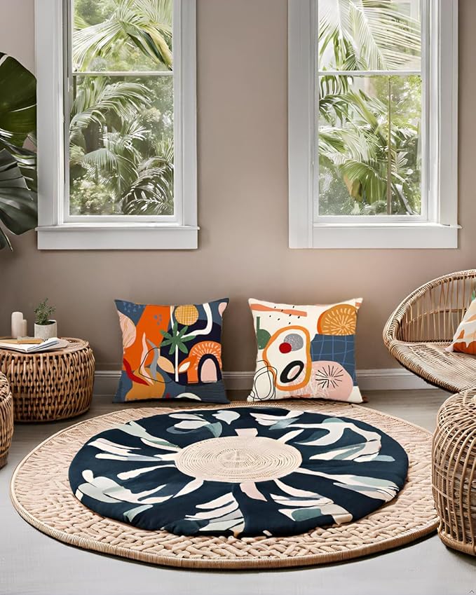 Jartinle Abstract Mid Century Modern Throw Pillow Covers 18x18 Colorful Boho Orange Aesthetic Floral Geometric Pillow Covers for Couch Outdoor Decor Set of 4