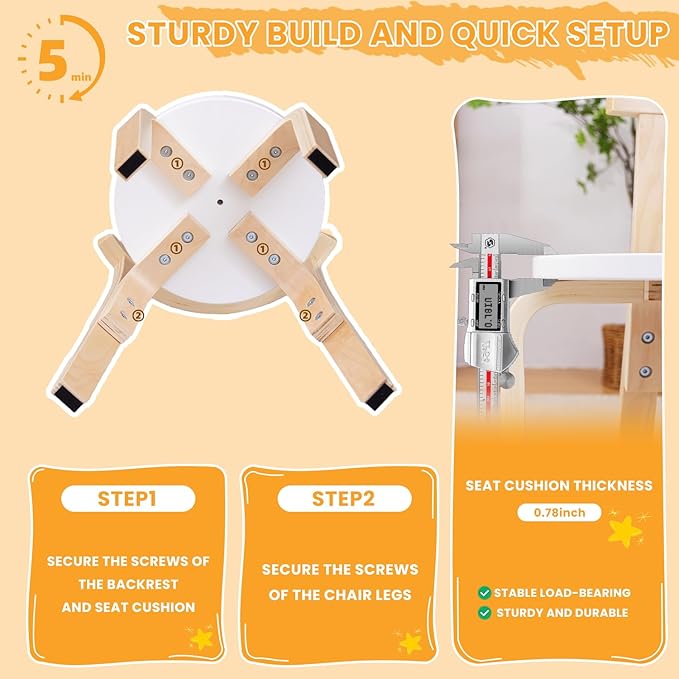 Swegrow Wooden Kids Chair, Toddler Chair for Table, Kids Stackable Chairs, Kid Wooden Furniture for Family/Playroom/Classroom（Set of 2-White）