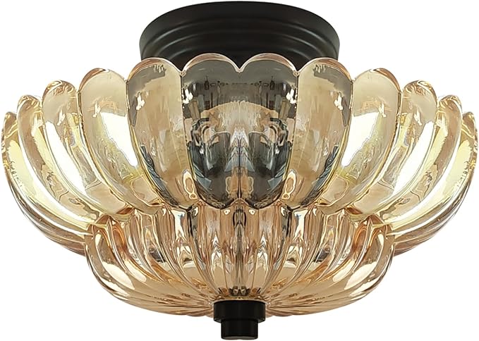 Semi Flush Mount Ceiling Light,Modern Brown Ceiling Light Fixture with Clear Glass for Living Room Hallway Close to Ceiling Light Fixture,Kitchen Lighting Fixtures Ceiling,Bulbs Not Included