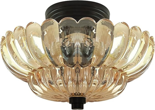 Semi Flush Mount Ceiling Light,Modern Brown Ceiling Light Fixture with Clear Glass for Living Room Hallway Close to Ceiling Light Fixture,Kitchen Lighting Fixtures Ceiling,Bulbs Not Included