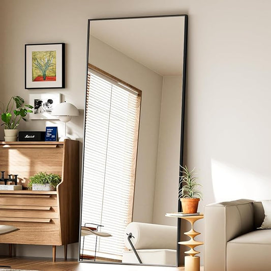 Koonmi 65"x24" Floor Mirror Full Length, Bedroom Floor Body Mirror with Stand, Large Black Mirror, Leaning, Standing or Hanging Horizontally/Vertically