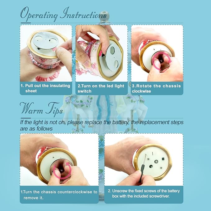 Carousel Music Box，Luxury Color Change LED Light Music Box,Luminous Rotating 3-Horse Musical Box with Gift Box for Girls Birthday Valentine Gift (Castle in The Sky, Blue)