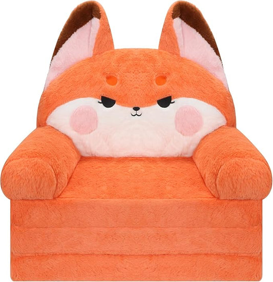MONKISS Kids Couch, Comfy Toddler Chair, 2 in 1 Fold Out Kids Sofa to Lounger, Baby Sleeper Chair, Toddler Furniture, Birthday Gifts for Boys and Girls, 1~4 Years Old, Cute Fox