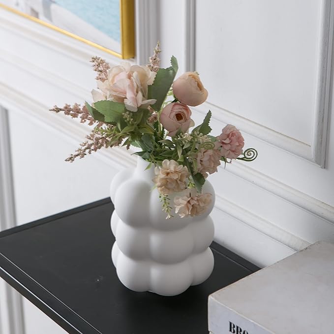 Ceramic Vase, Modern Dried Flower Vase, White Vase with Raised Dots, Boho Home Decor for Centerpiece Wedding Dinner Table Party Living Room Office Bedroom, Housewarming Gift