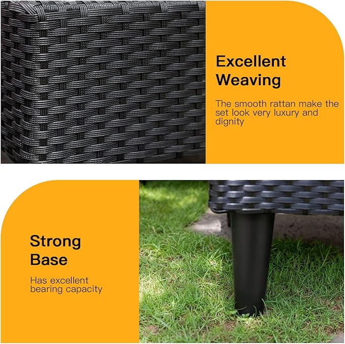 FDW 5 Pieces Patio Furniture Sets Outdoor Sectional Sofa Wicker Chair Rattan Conversation Set for Outdoor Backyard Porch Poolside Balcony Garden Furniture with Coffee Table,Blue Cushion