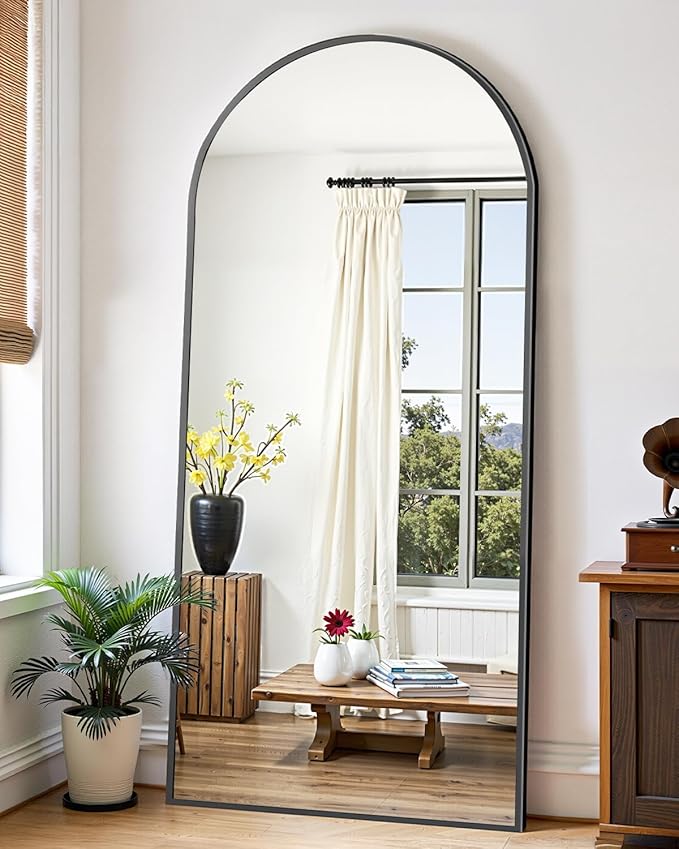 Suidia Full Length Mirror, 58"x19" Floor Standing Mirror Freestanding, Full Body Mirrors with Stand for Bedroom, Hanging Mounted for Living Room Cloakroom, Black, Arched Style