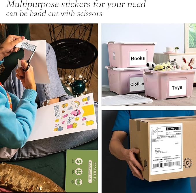 30 Full Sheets Sticker Paper for Laser & Ink Jet Printers, 8.5" x 11" Full Sheet Address Shipping Labels