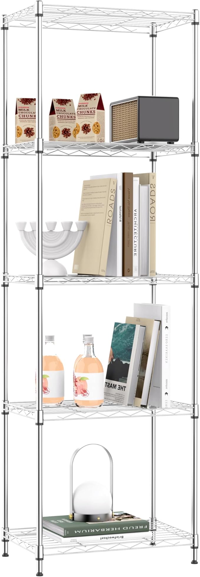 IZEUK 5 Tier Metal Wire Shelf Unit, Chrome Storage Rack Organizer for Kitchen, Bedroom, Living Room or Laundry Room, 17.7" W x 11.8" D x 55.0" H