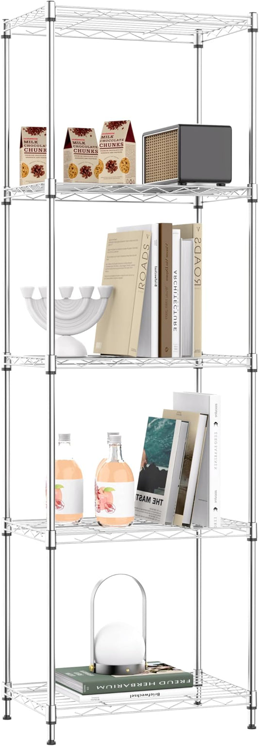 IZEUK 5 Tier Metal Wire Shelf Unit, Chrome Storage Rack Organizer for Kitchen, Bedroom, Living Room or Laundry Room, 17.7" W x 11.8" D x 55.0" H