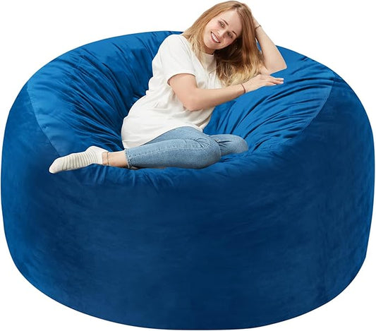 Homguava 4 FT Bean Bag Chair: 4' Bean Bags with Memory Foam Filled, Large Beanbag Chairs Soft Sofa with Dutch Velvet Cover-Blue