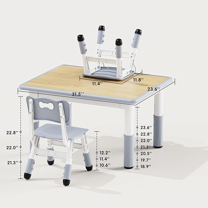 Brelley Kids Table and 2 Chairs Set, Height Adjustable Toddler Table and Chair Set, Graffiti Desktop, Classroom/Daycare/Home, Children Multi-Activity Table for Ages 2-8