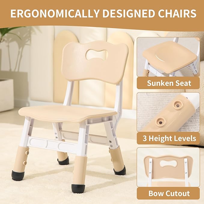 Kids Table and 4 Chairs Set, Height Adjustable Toddler Table and Chairs Set, Graffiti Desktop Children Activity Table for Ages 2-10, Daycare, Classroom, HOM