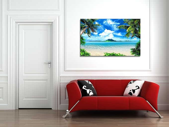 DZL Art S72781 Canvas Wall Art Ocean Waves Coconut Trees on Sands Beach Seascape Scenery Painting Nature Picture for Bedroom Home Office Wall Decor