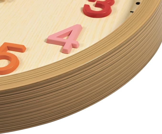 Foxtop Silent Kids Wall Clock Non-Ticking Battery Operated Colorful Childrens Clock for Classroom Playroom Nursery Bedrooms Kids Room (3D Numbers, 12 inch)