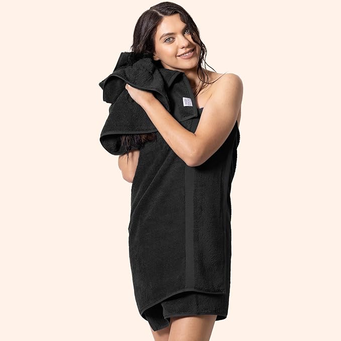 Chakir Turkish Linens 100% Cotton Premium Turkish Towels for Bathroom | 30'' x 60'' Large Bath Towels (4 Piece, Black)