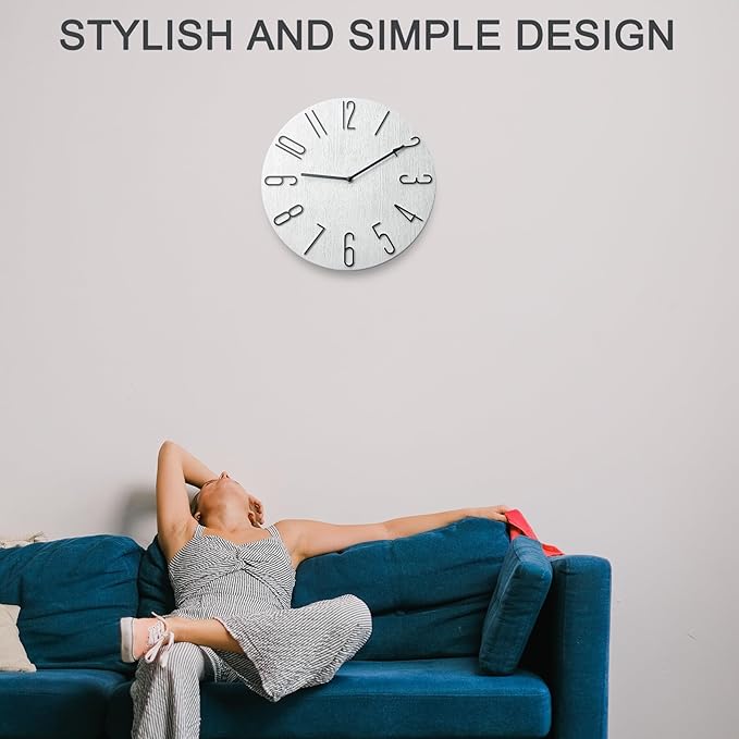 12 Inch Wall Clock Silent Non Ticking, Preciser Modern Style Decor Clock for Home, Office, School, Kitchen, Bedroom, Living Room, Wall Clock Without Second Hand