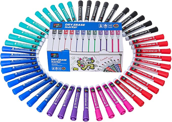 Dry Erase Markers, 48 Count 6 Vibrant Colors, Chisel Tip, Low Odor, Easy Erase, Whiteboard Markers for Classroom, Office, Home, Teachers, Kids, Creative Projects, Back to School Supplies