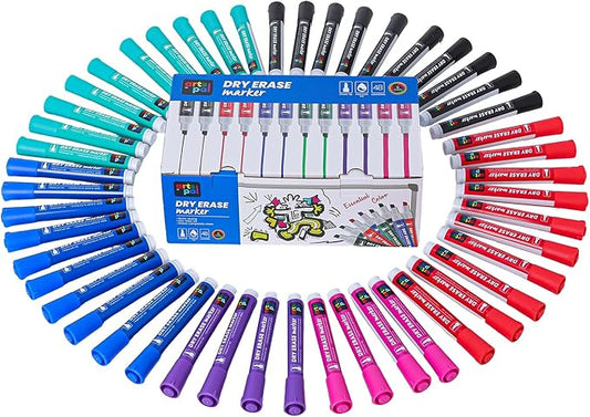 Dry Erase Markers, 48 Count 6 Vibrant Colors, Chisel Tip, Low Odor, Easy Erase, Whiteboard Markers for Classroom, Office, Home, Teachers, Kids, Creative Projects, Back to School Supplies