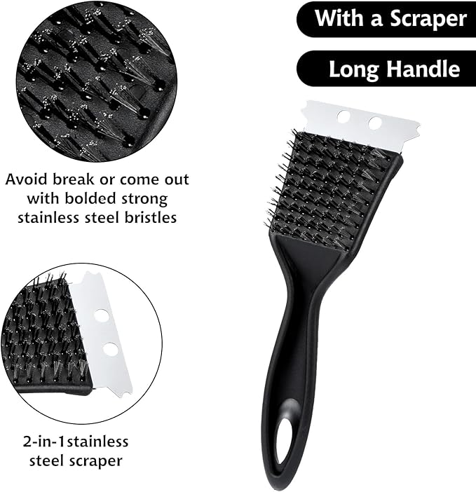 9 Pieces Grill Brush and Scraper Stainless Steel Wire Grill Brush Extra Strong BBQ Cleaner Accessories Heavy Duty Barbecue Grill Cleaning Brush Cleaner (8 Inch)