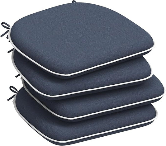 Set of 4 Outdoor Chair Cushions with Ties,Water Repellent Patio Chair Pads 17"x 16" for Outdoor Furniture,Round Corner Seat Cushions for Garden Yard Kitchen Textured Navy